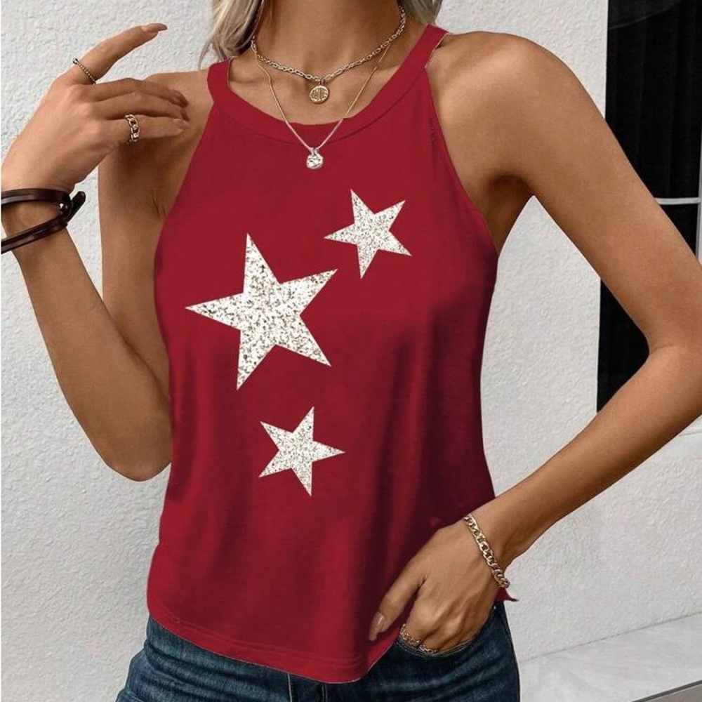 SHEIN Red Star Print Tank Top